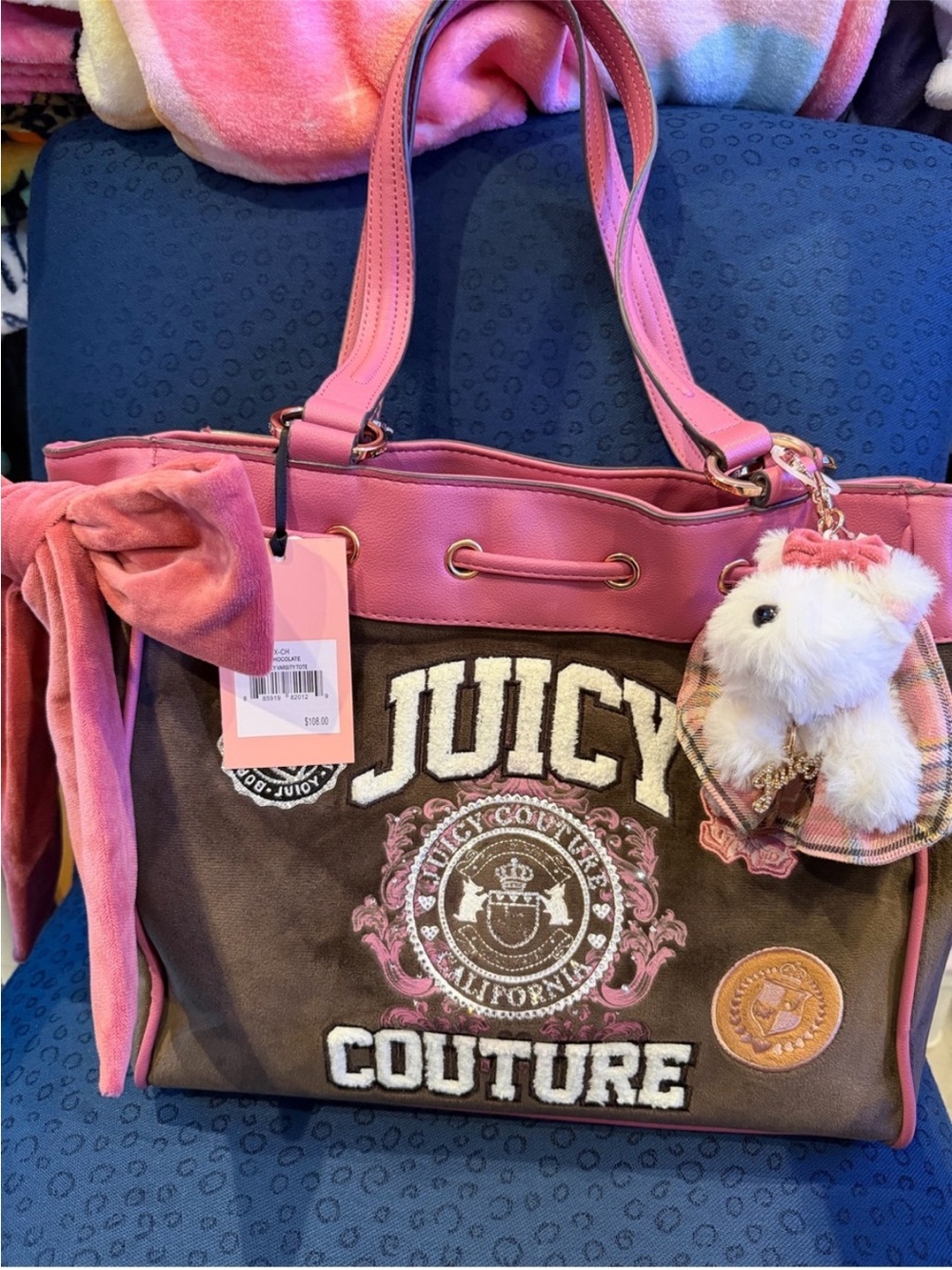 Make offers! Juicy Couture Brown and Pink Logo Tote with Plush Charm